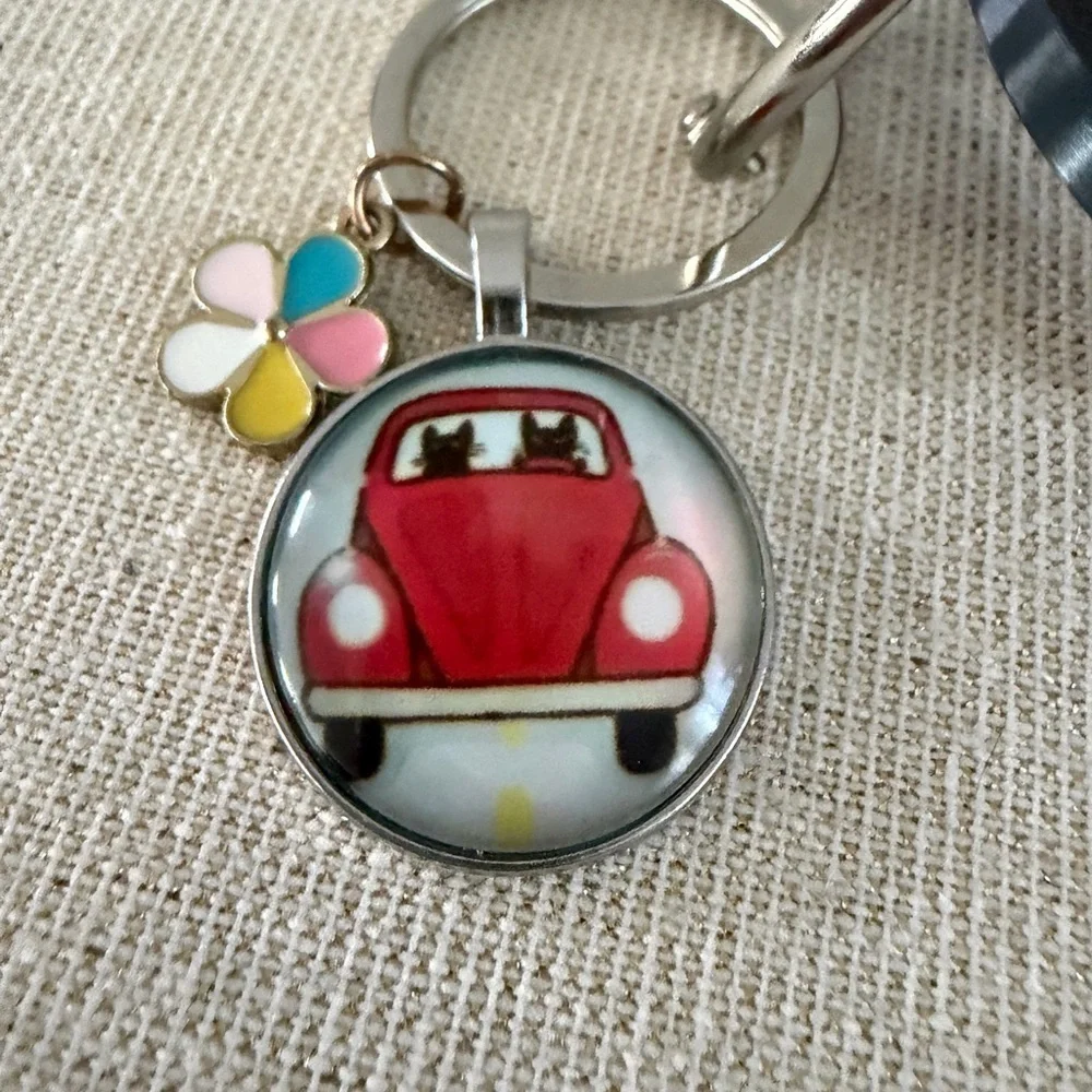 Red Peace Sign Keychain with Car Charm